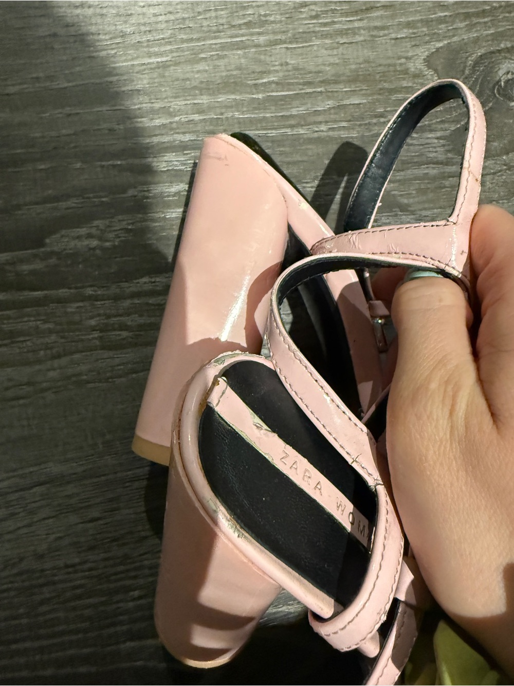 ZARA Glossy Light Pink T-Strap Pointed Block Heels - Picture 3 of 6